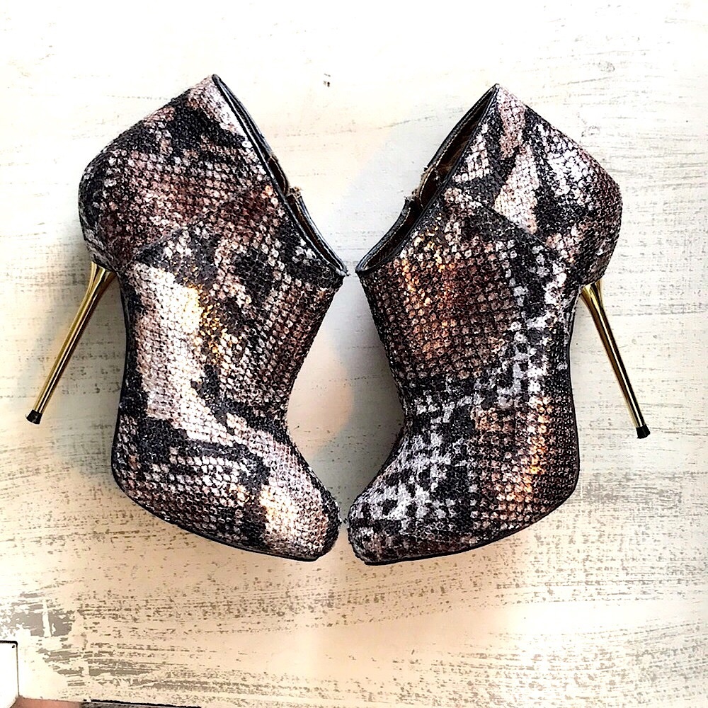 Wild Pair Sequin Animal Print Zip-up Stiletto Heel Ankle Booties, 6